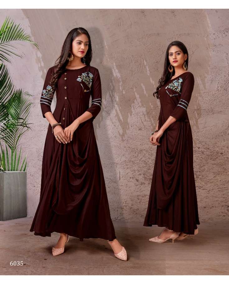 Vardan Fame Vol 2 Rayon Long Gown Style Latest Kurtis On Wholesale 