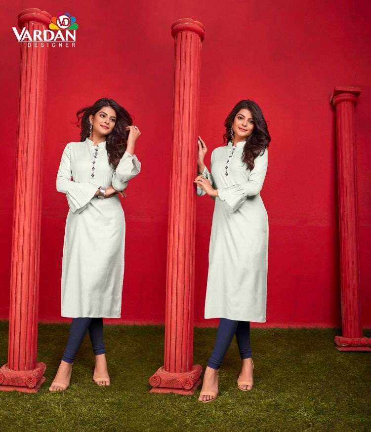 Vardan Jaam 1 Heavy Cotton Designer Stylish Stright With Embroidery Kurtis On Wholesale