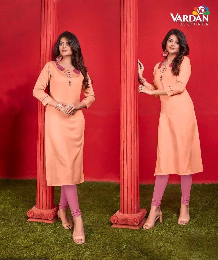 Vardan Jaam 1 Heavy Cotton Designer Stylish Stright With Embroidery Kurtis On Wholesale