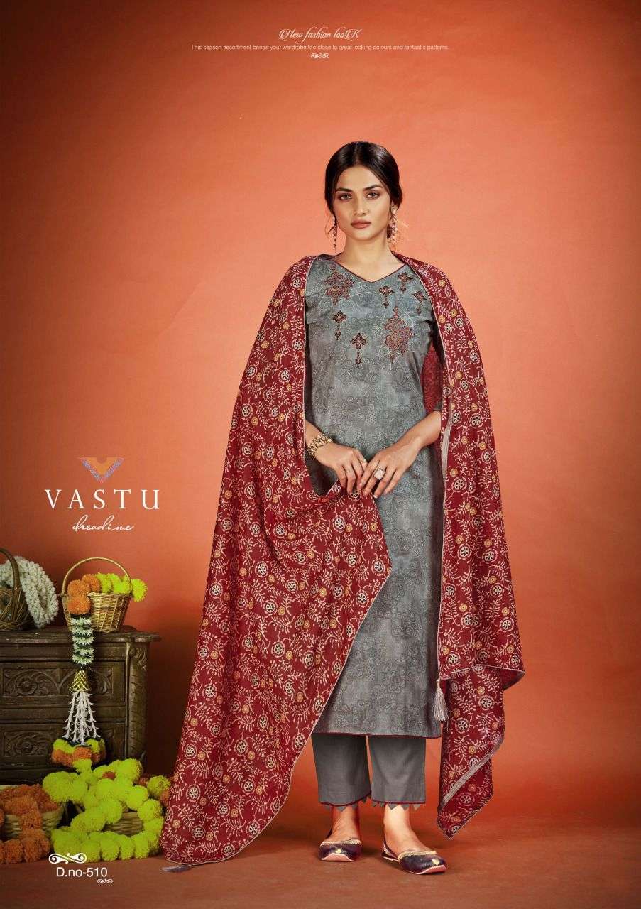 Vastu Tex Netra Vol 5 Lawn Cotton Satin Suits On Wholesale