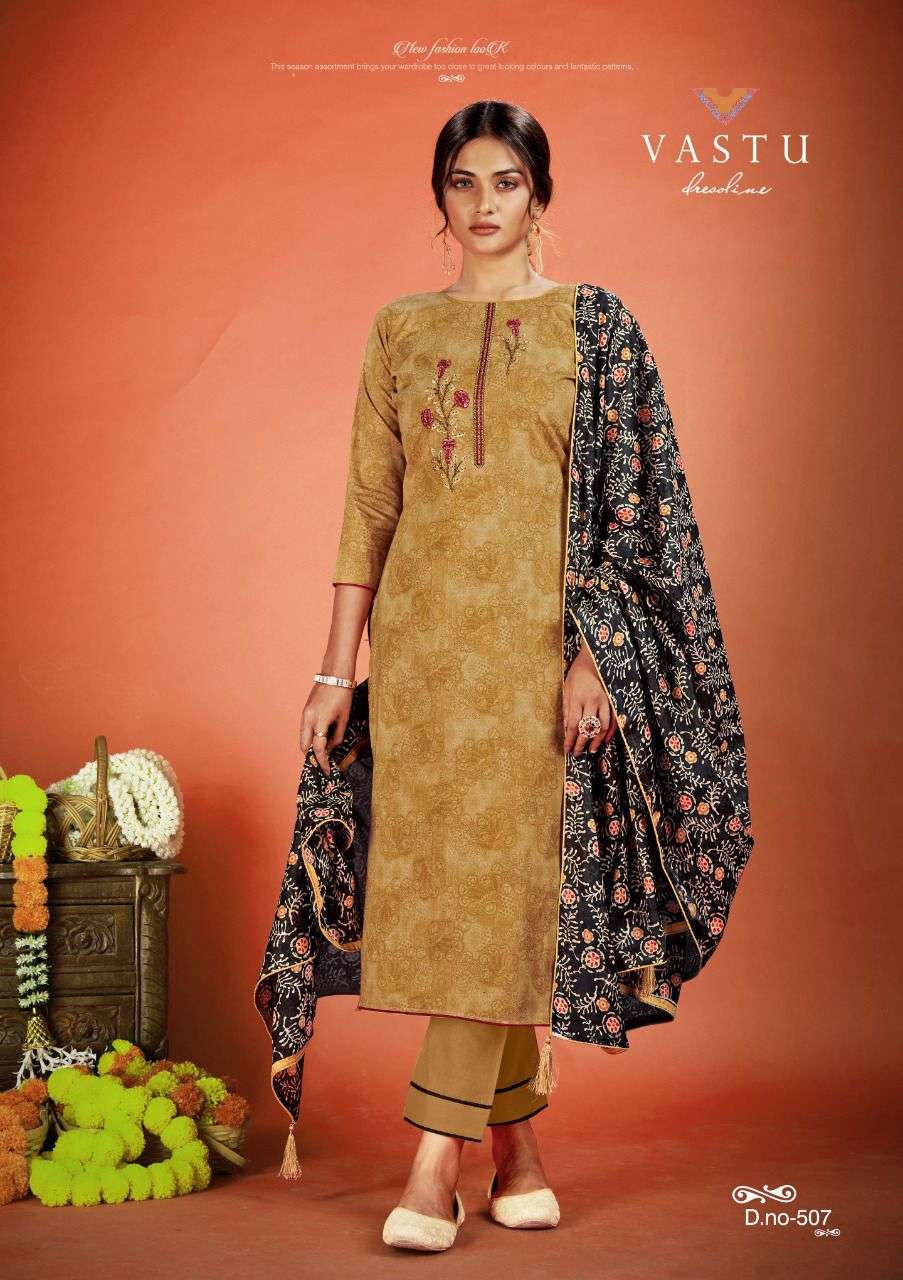 Vastu Tex Netra Vol 5 Lawn Cotton Satin Suits On Wholesale