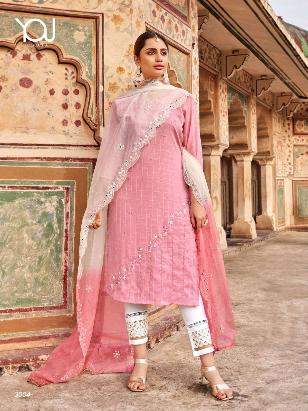 Wanna Product Paradise 7 Fancy Rayon Hand Work Kurti With Pant & Dupatta On Wholesale