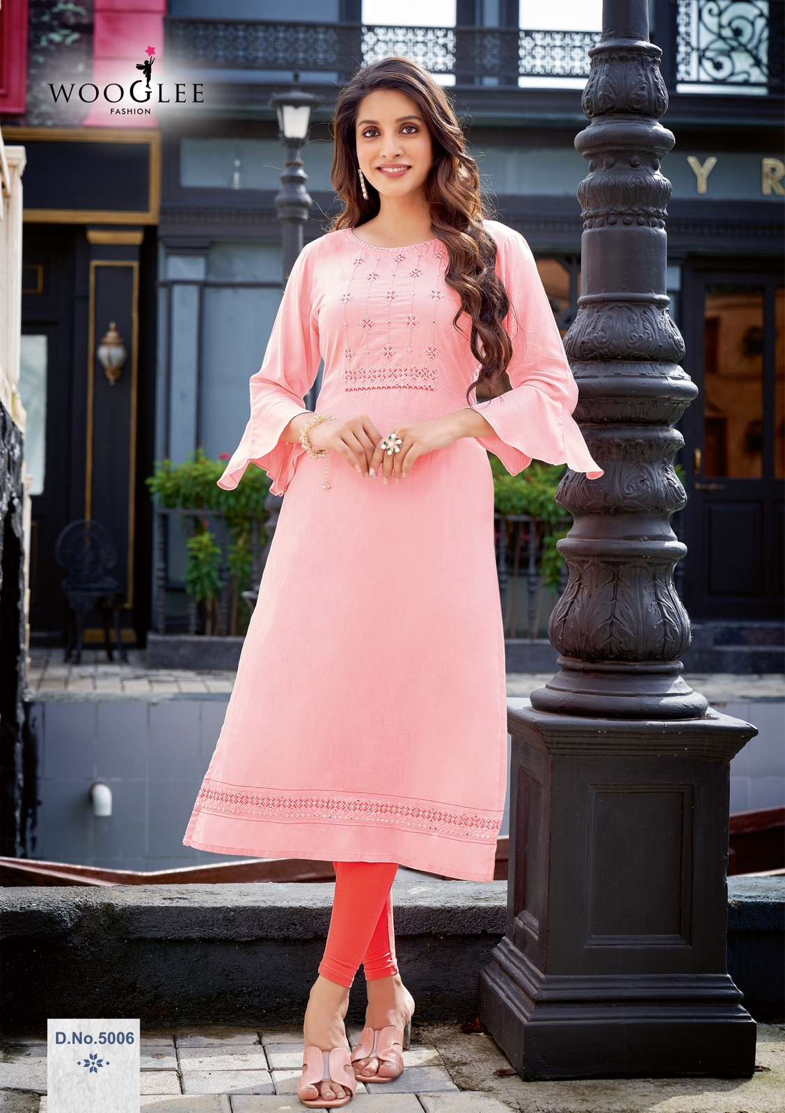 Wooglee Raas Heavy Rayon Straight Stylish Kurti On Wholesale
