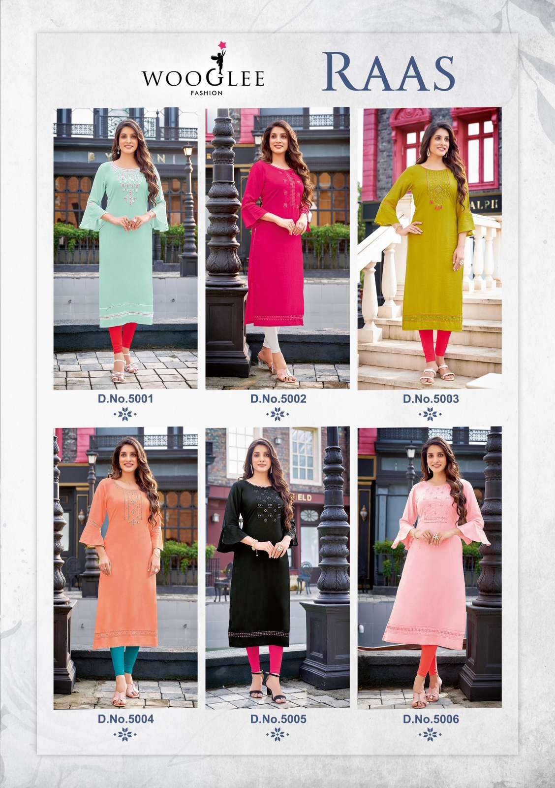 Wooglee Raas Heavy Rayon Straight Stylish Kurti On Wholesale