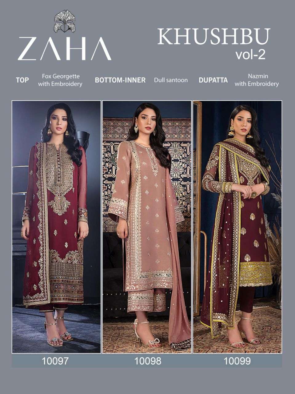 Zaha Khushbu Vol 2 Designer Faux Georgette Pakistani Suits On Wholesale