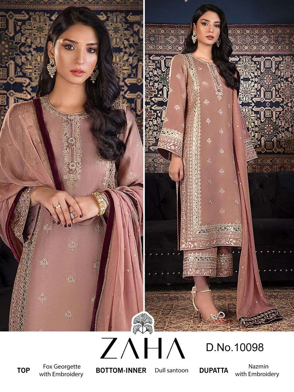Zaha Khushbu Vol 2 Designer Faux Georgette Pakistani Suits On Wholesale