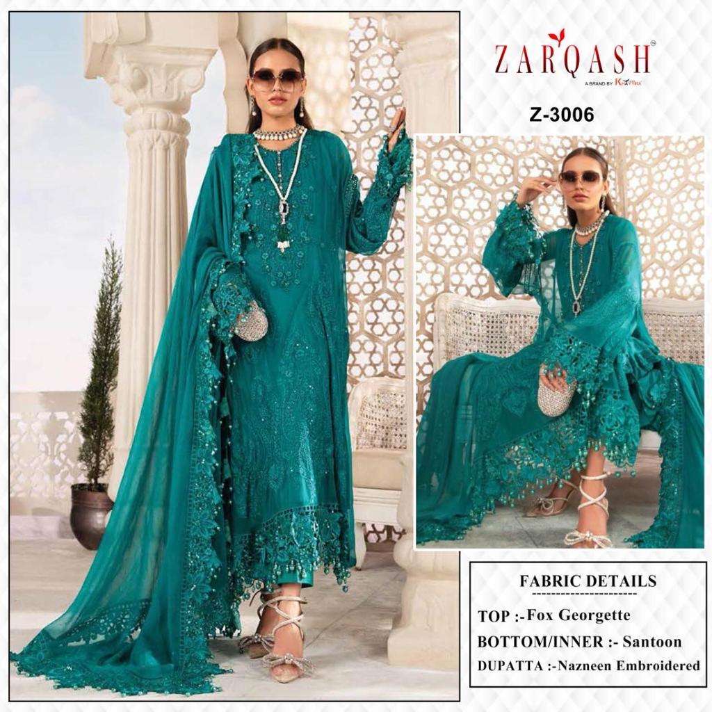 Zarqash Suits Z 3005 to 3007 Fox Georgette Pakistani Suits On Wholesale