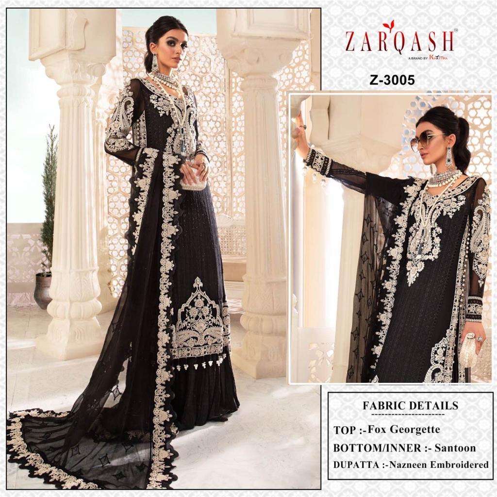 Zarqash Suits Z 3005 to 3007 Fox Georgette Pakistani Suits On Wholesale