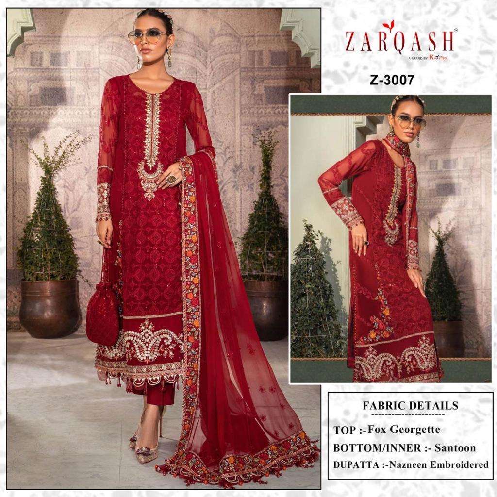 Zarqash Suits Z 3005 to 3007 Fox Georgette Pakistani Suits On Wholesale