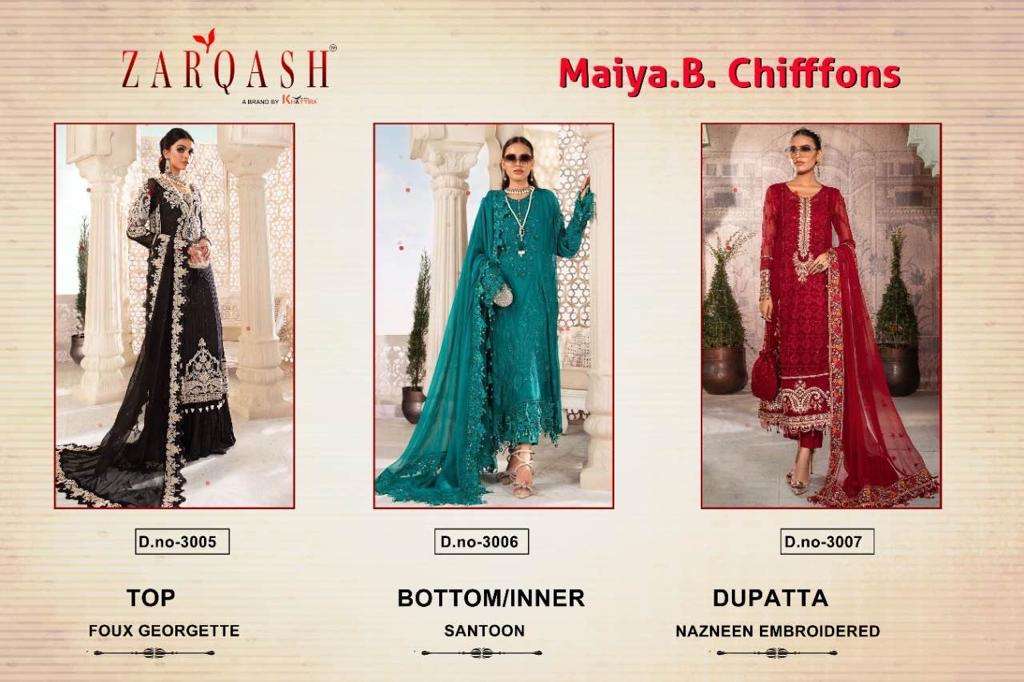 Zarqash Suits Z 3005 to 3007 Fox Georgette Pakistani Suits On Wholesale