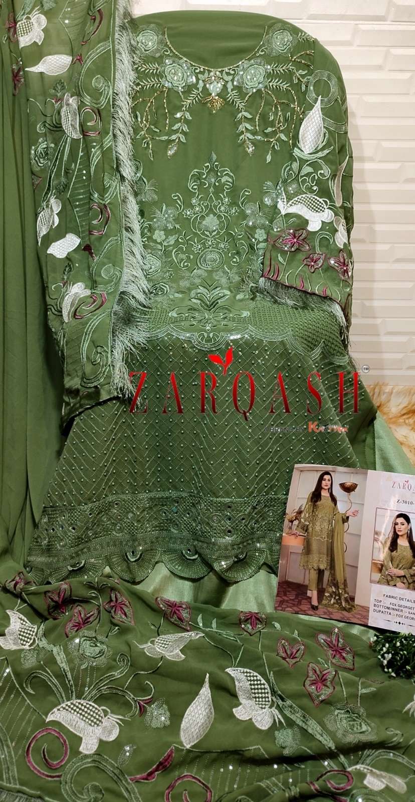 Zarqash Suits Z 3010 Fox Georgette With Khatali Work Pakistani Suits On Wholesale