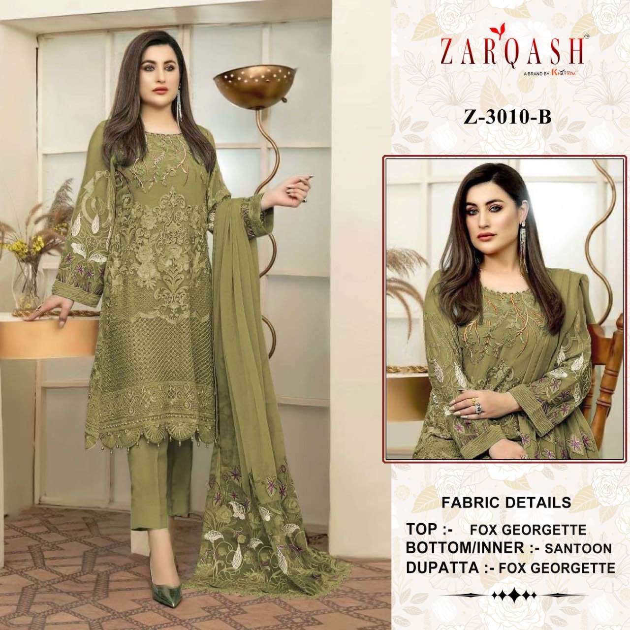 Zarqash Suits Z 3010 Fox Georgette With Khatali Work Pakistani Suits On Wholesale