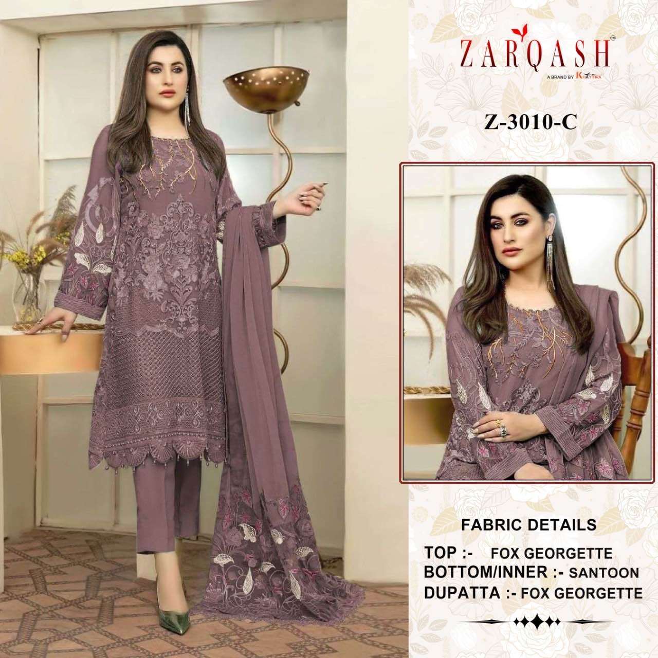 Zarqash Suits Z 3010 Fox Georgette With Khatali Work Pakistani Suits On Wholesale