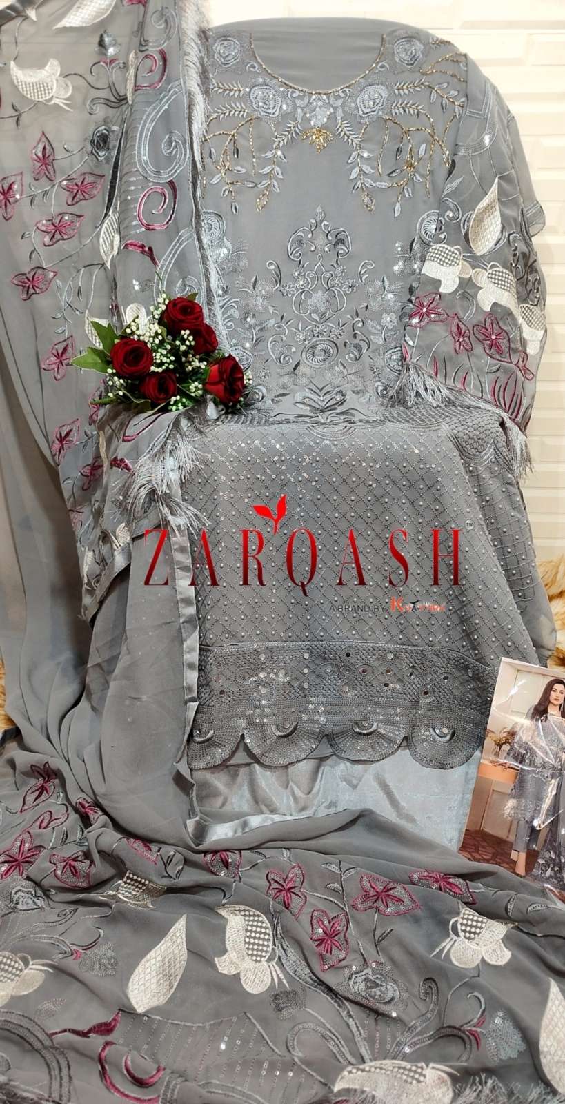Zarqash Suits Z 3010 Fox Georgette With Khatali Work Pakistani Suits On Wholesale