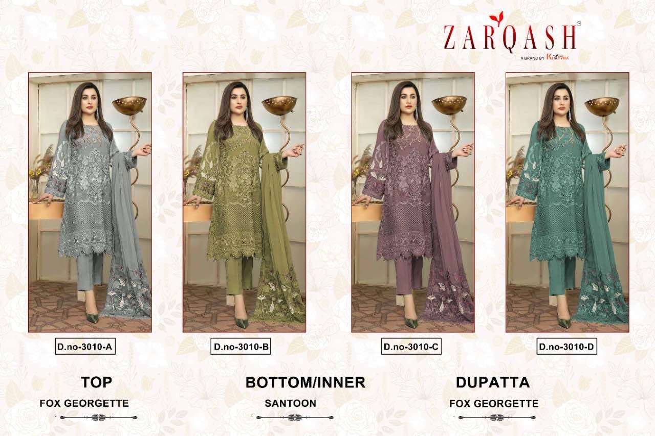 Zarqash Suits Z 3010 Fox Georgette With Khatali Work Pakistani Suits On Wholesale
