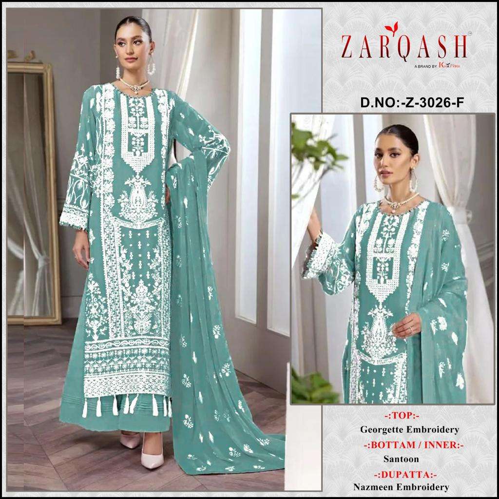 Zarqash Suits Z 3026 Georgette Embroidered Pakistani Suits On Wholesale