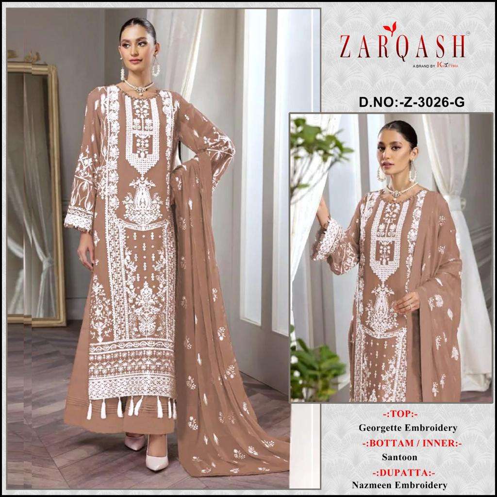 Zarqash Suits Z 3026 Georgette Embroidered Pakistani Suits On Wholesale