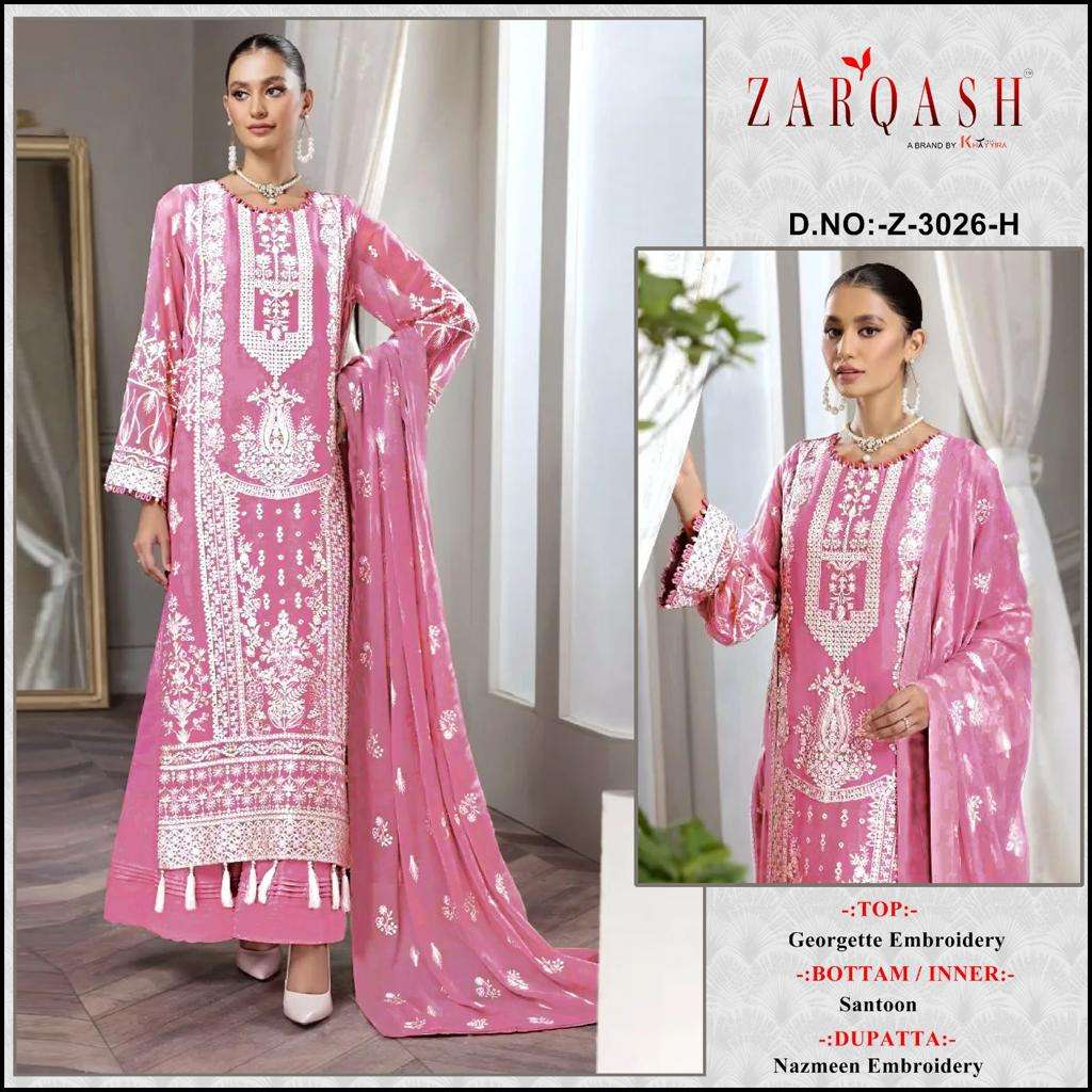 Zarqash Suits Z 3026 Georgette Embroidered Pakistani Suits On Wholesale