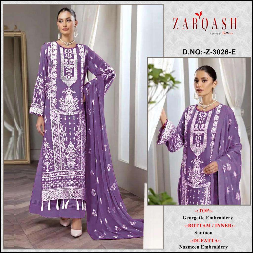 Zarqash Suits Z 3026 Georgette Embroidered Pakistani Suits On Wholesale