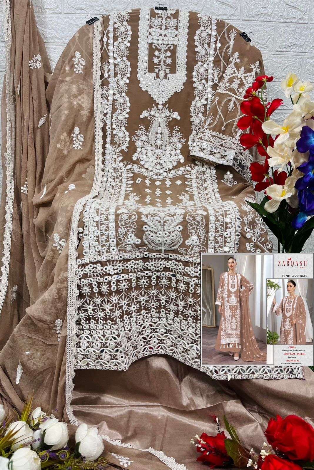 Zarqash Suits Z 3026 Georgette Embroidered Pakistani Suits On Wholesale