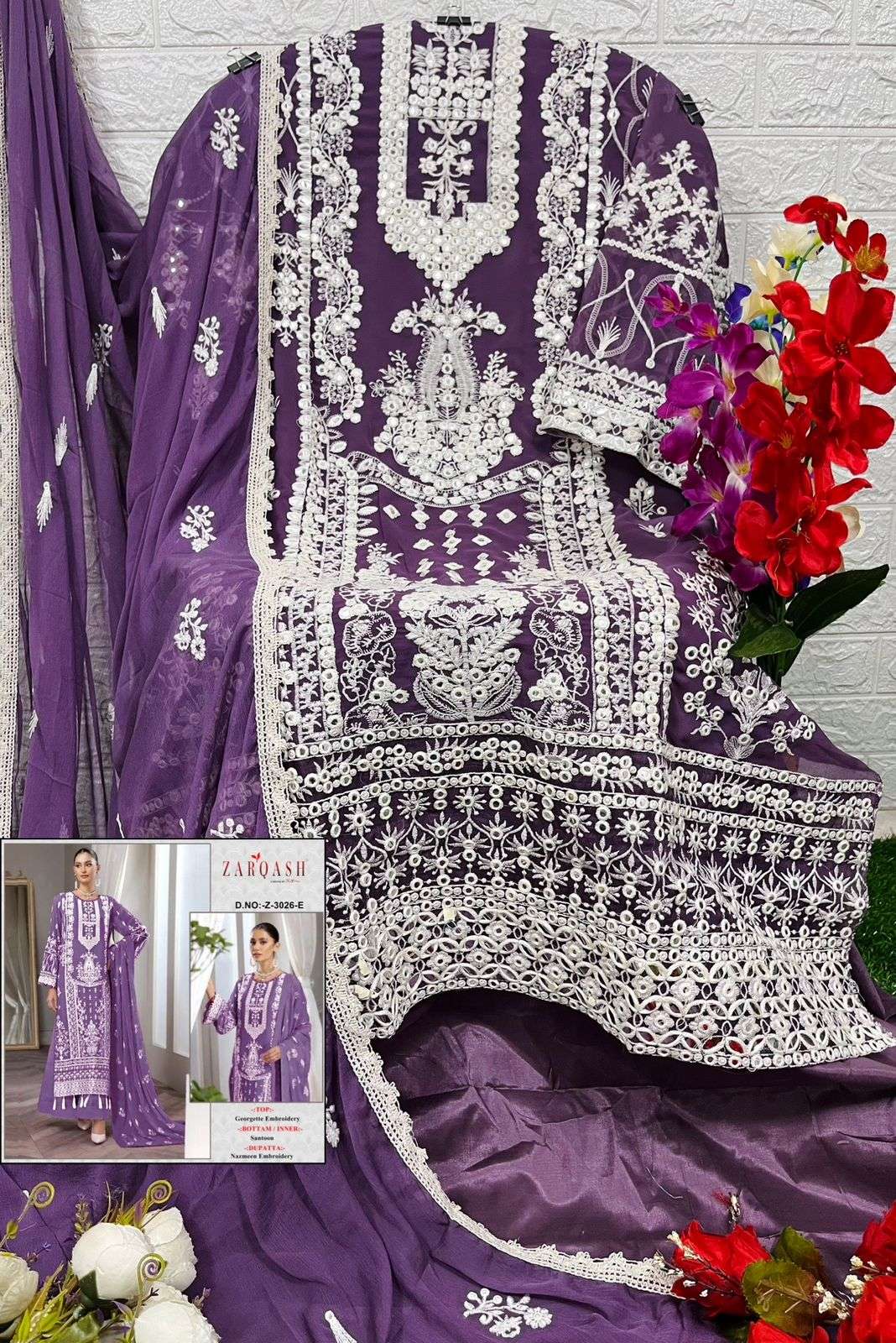 Zarqash Suits Z 3026 Georgette Embroidered Pakistani Suits On Wholesale
