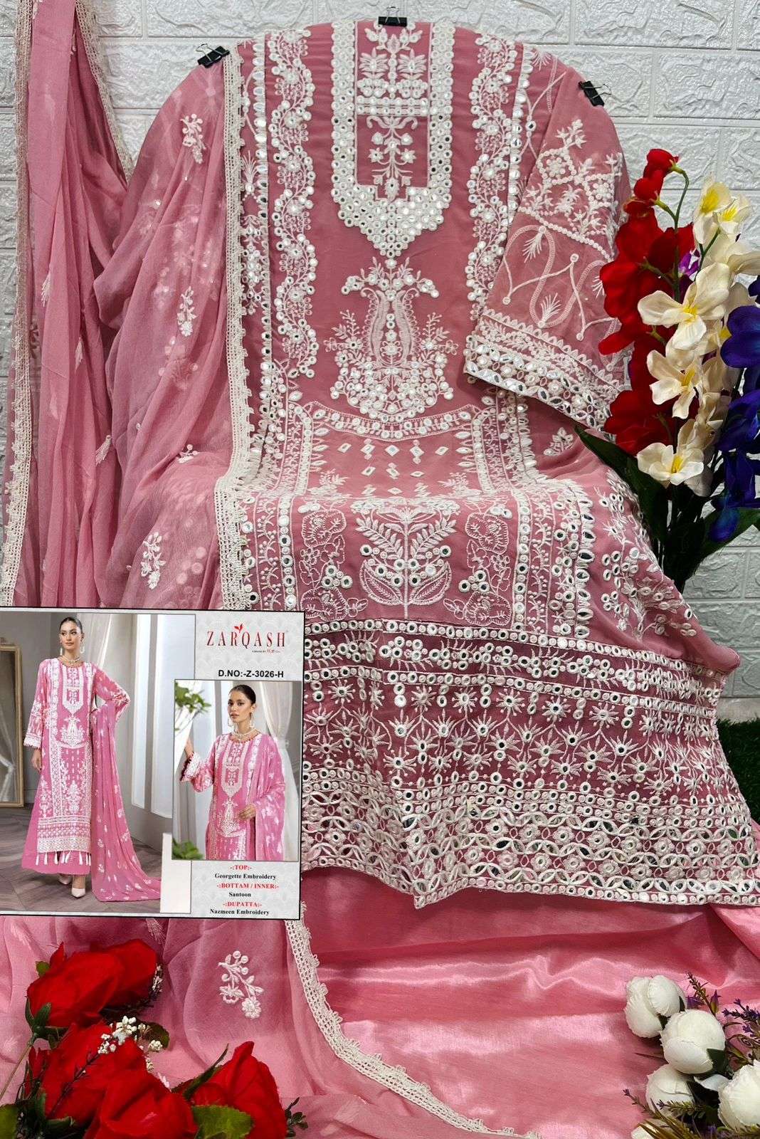 Zarqash Suits Z 3026 Georgette Embroidered Pakistani Suits On Wholesale