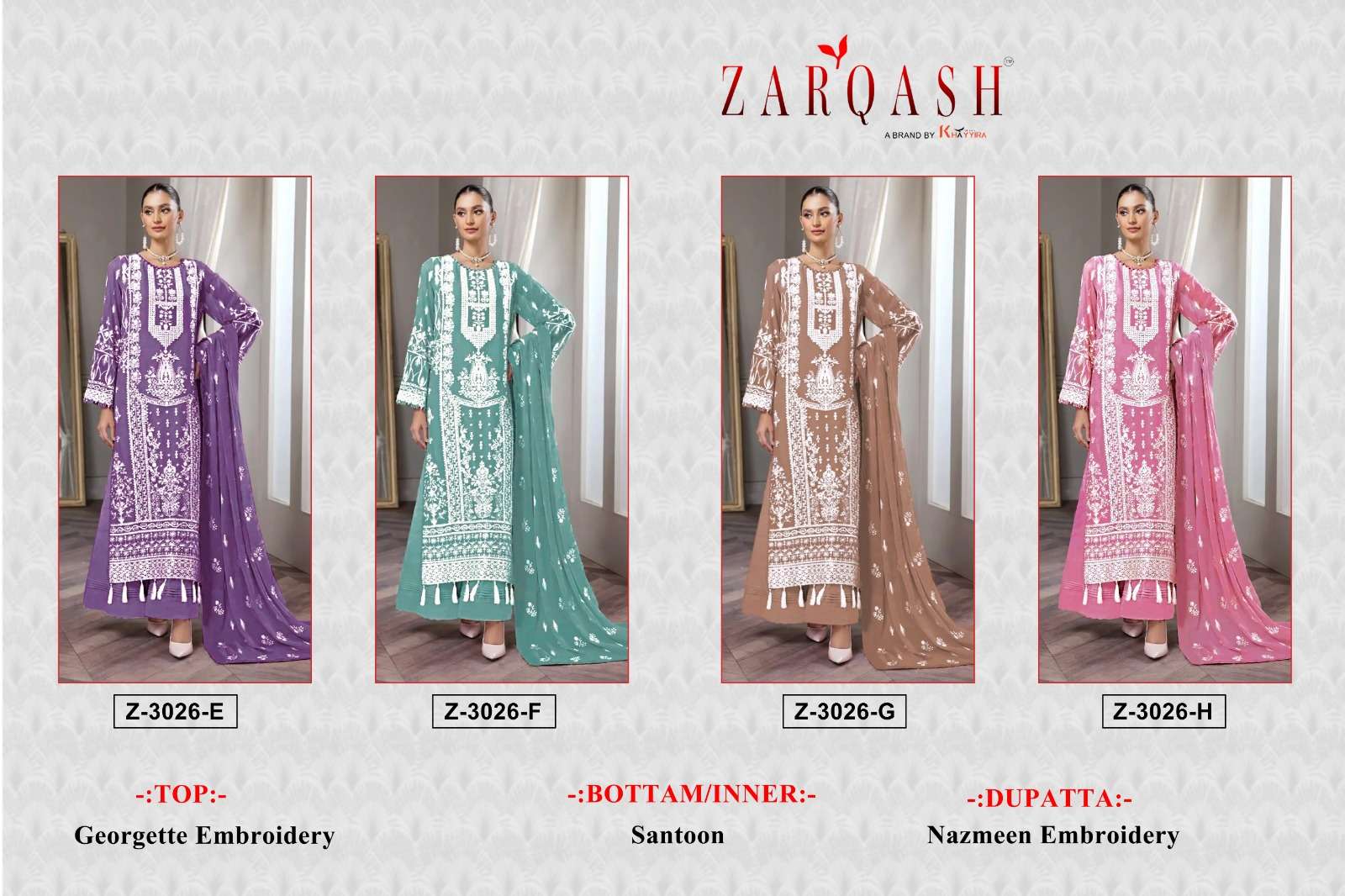 Zarqash Suits Z 3026 Georgette Embroidered Pakistani Suits On Wholesale