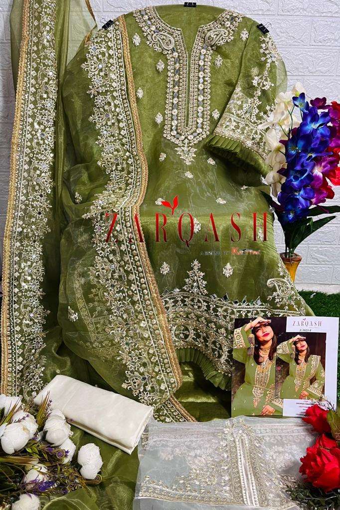 Zarqash Z 3023 Organza With Embroidery With Real Mirror Work On Wholesale