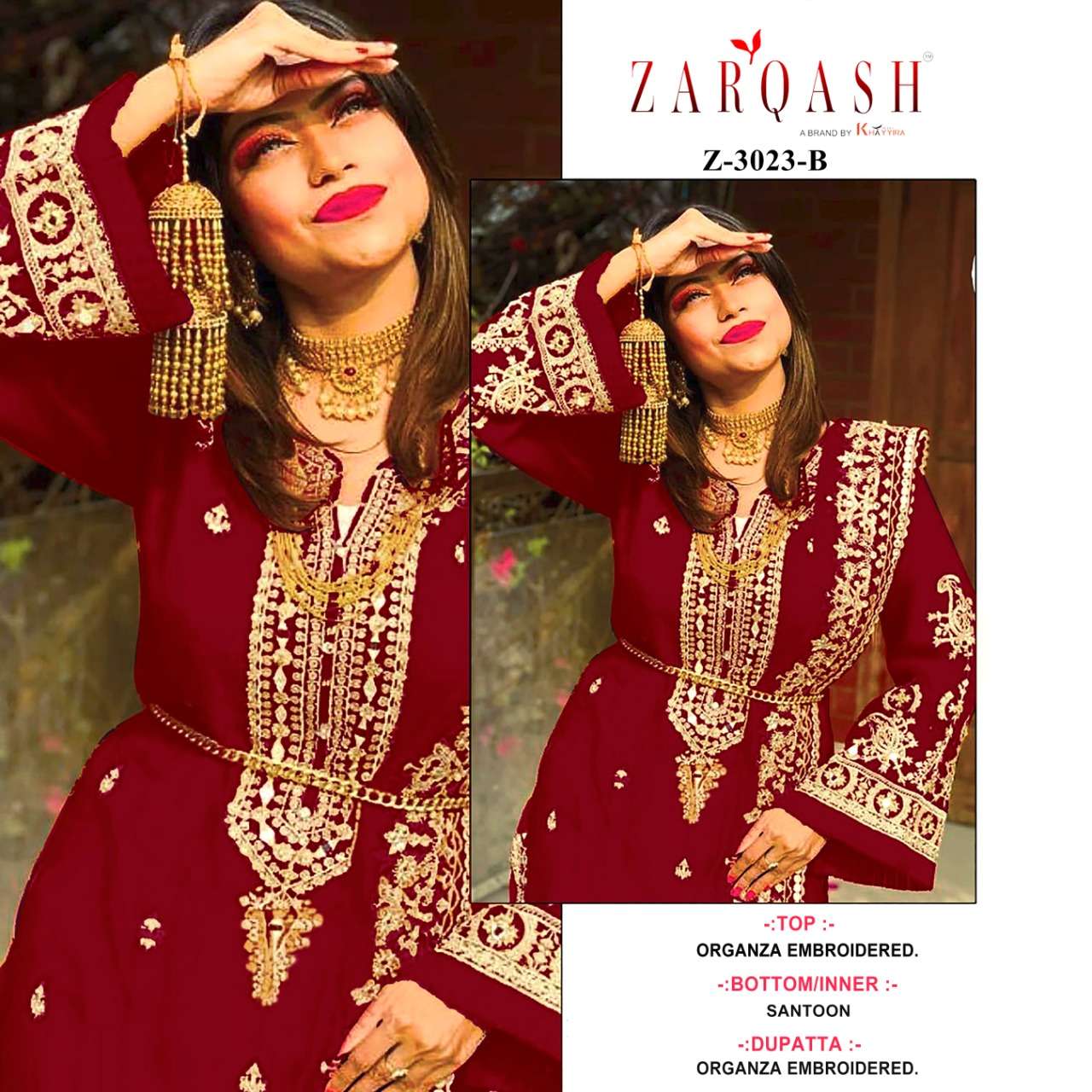 Zarqash Z 3023 Organza With Embroidery With Real Mirror Work On Wholesale