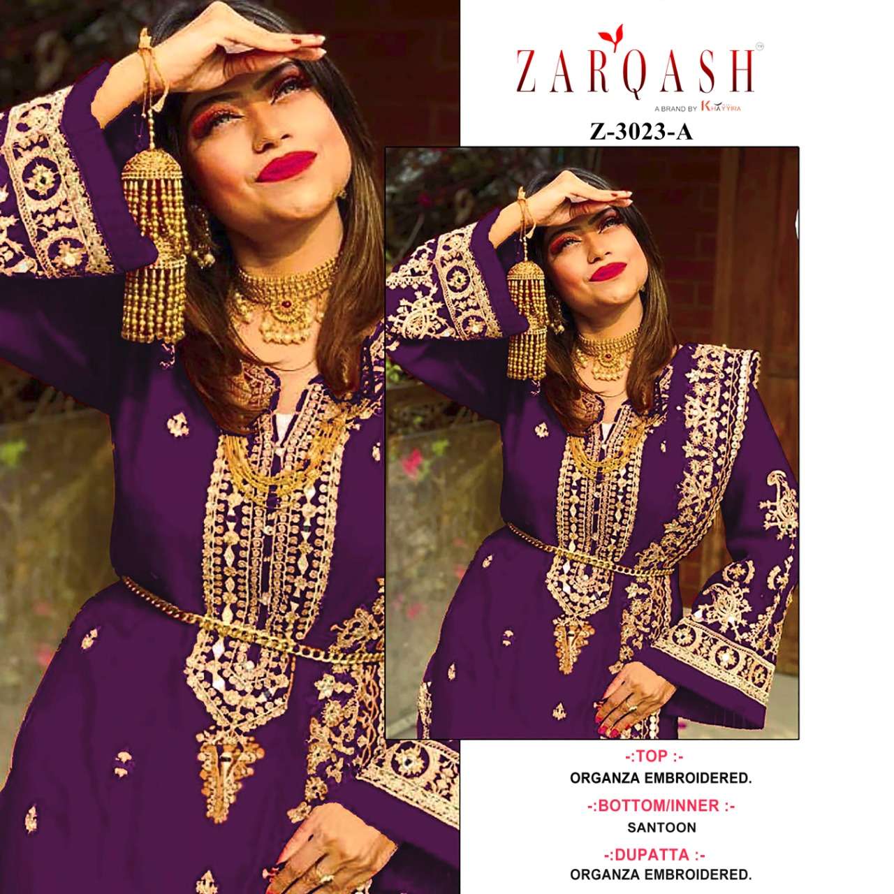 Zarqash Z 3023 Organza With Embroidery With Real Mirror Work On Wholesale