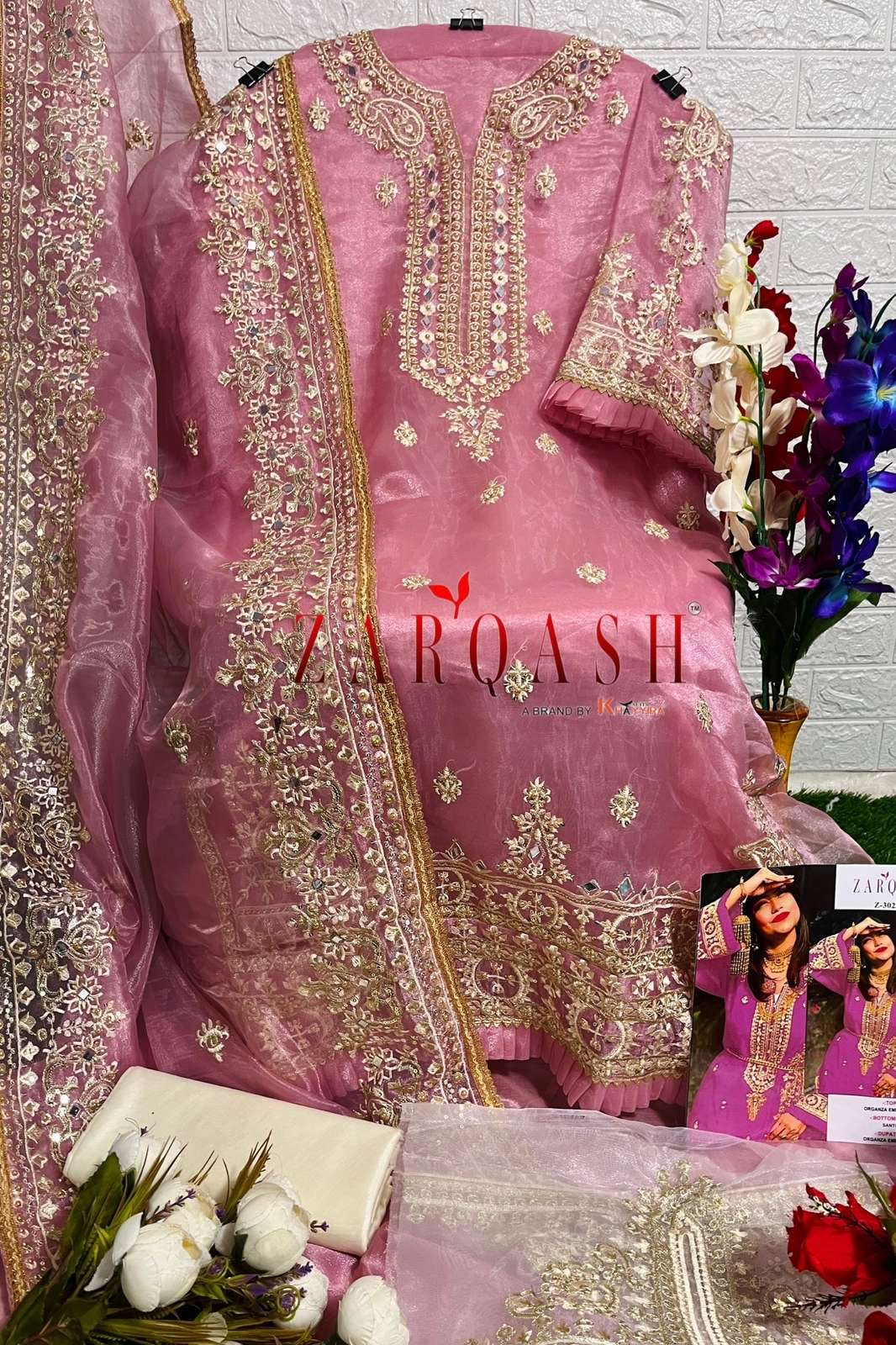 Zarqash Z 3023 Organza With Embroidery With Real Mirror Work On Wholesale