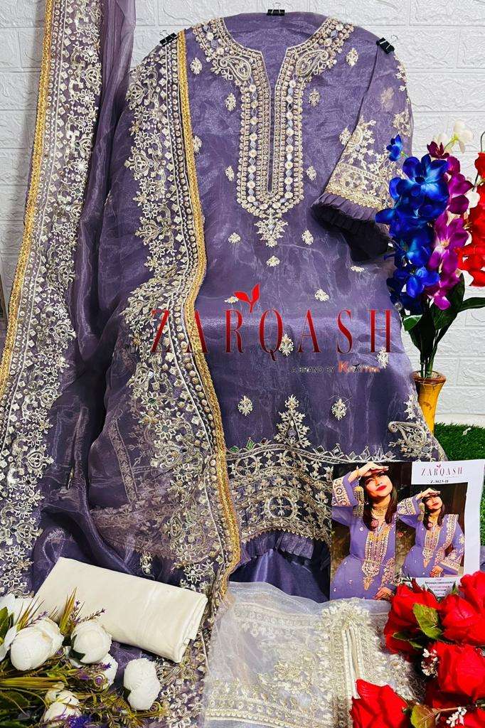 Zarqash Z 3023 Organza With Embroidery With Real Mirror Work On Wholesale