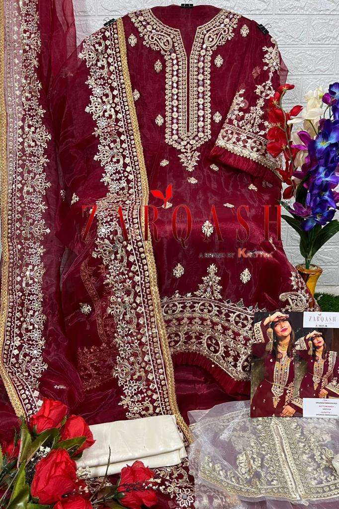 Zarqash Z 3023 Organza With Embroidery With Real Mirror Work On Wholesale