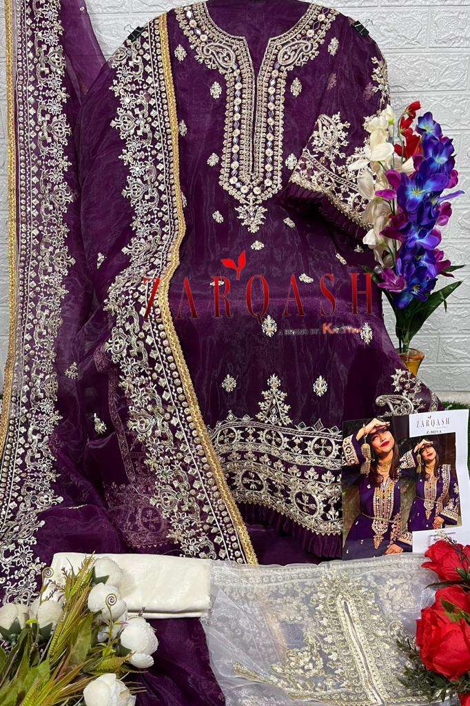 Zarqash Z 3023 Organza With Embroidery With Real Mirror Work On Wholesale