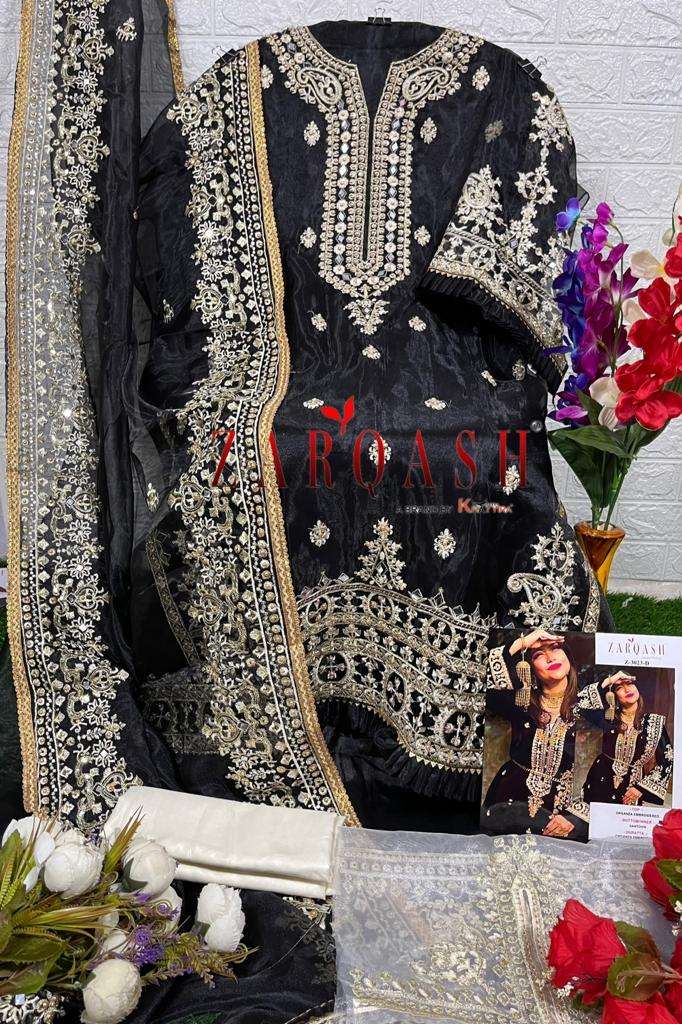 Zarqash Z 3023 Organza With Embroidery With Real Mirror Work On Wholesale