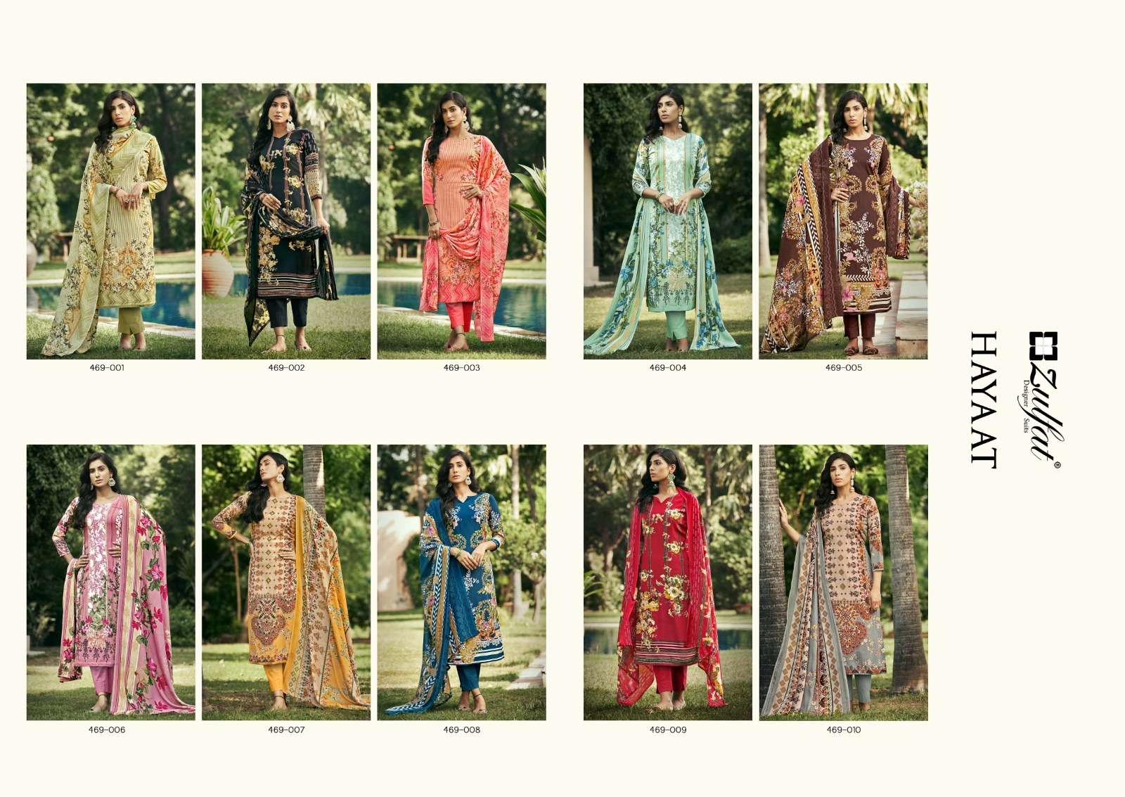 Zulfat Designer Suits Hayaat Pure Cotton Top & Bottom With Pure Nazneem Dupatta On Wholesale
