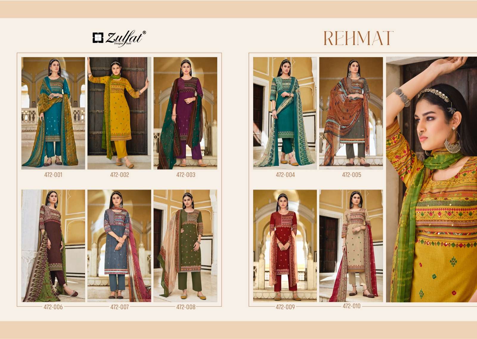 Alok Zulfat Present Rehmat Pure Cotton Designer Print With Mirror Handwork Top Bottom With Dupatta On Wholesale