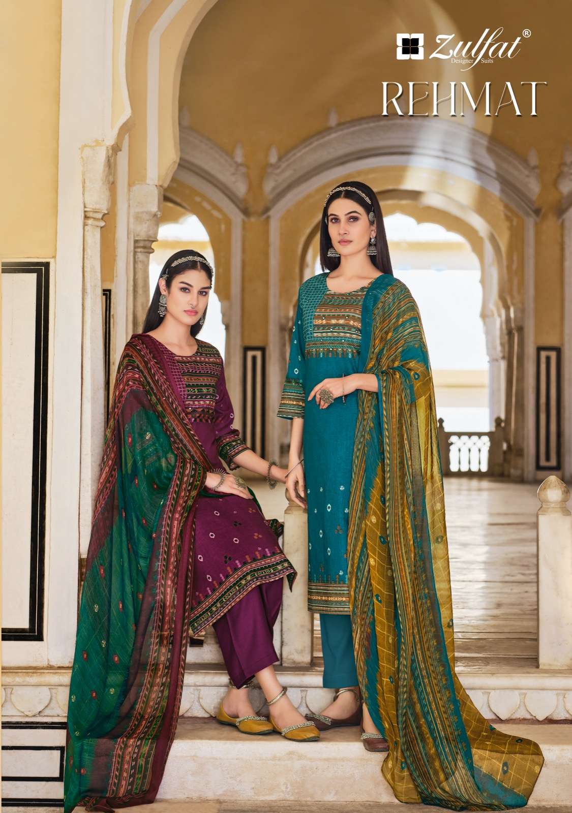 Alok Zulfat Present Rehmat Pure Cotton Designer Print With Mirror Handwork Top Bottom With Dupatta On Wholesale
