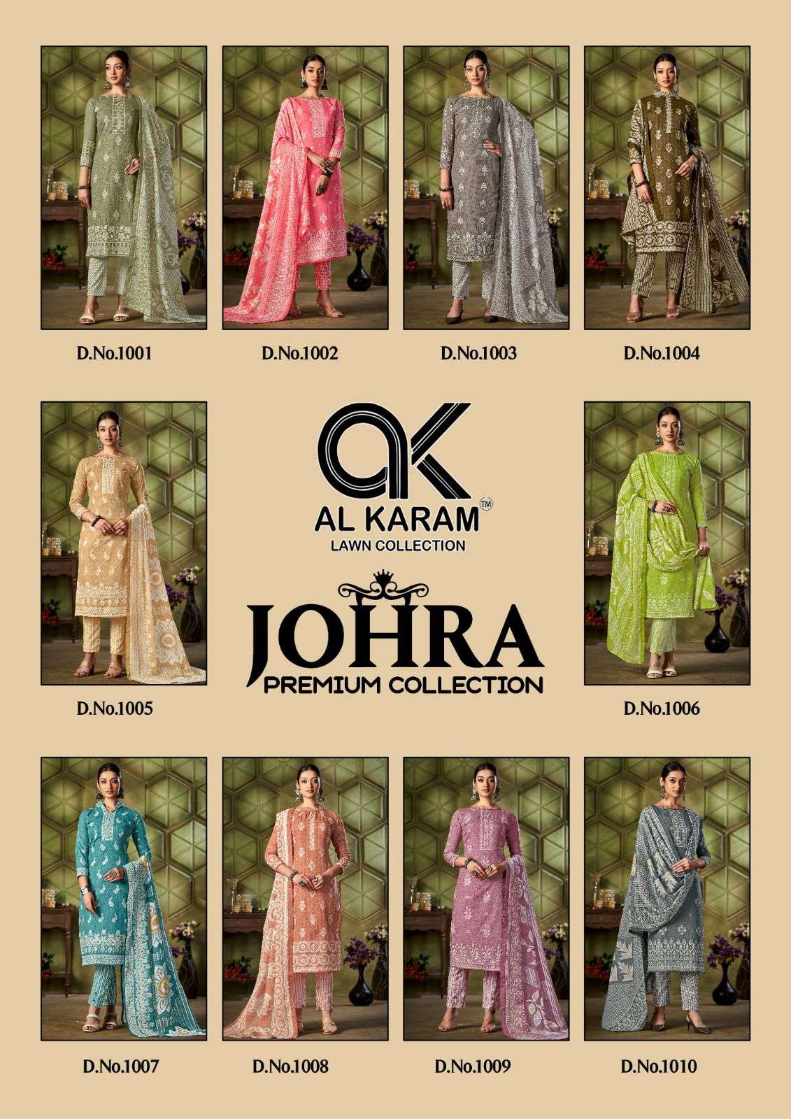 Al Karam Johra Premium Collection Vol 1 Top Bottom With Dupatta On Wholesale