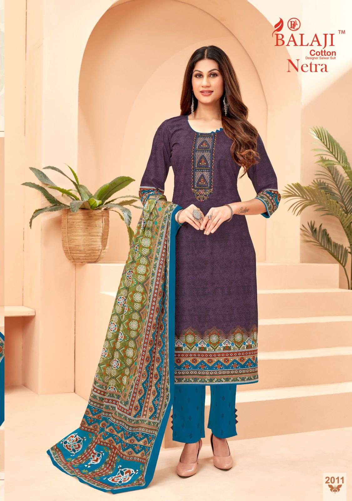 Balaji Netra Vol 2 Pure Cotton With Exclusive Embroidery Top Bottom With Dupatta On Wholesale
