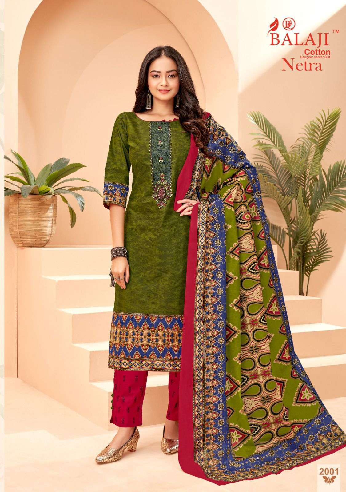 Balaji Netra Vol 2 Pure Cotton With Exclusive Embroidery Top Bottom With Dupatta On Wholesale