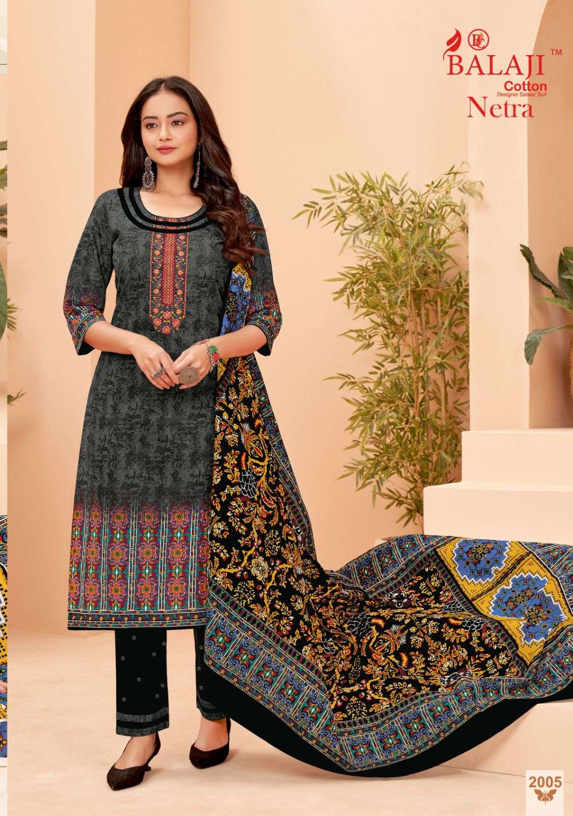 Balaji Netra Vol 2 Pure Cotton With Exclusive Embroidery Top Bottom With Dupatta On Wholesale