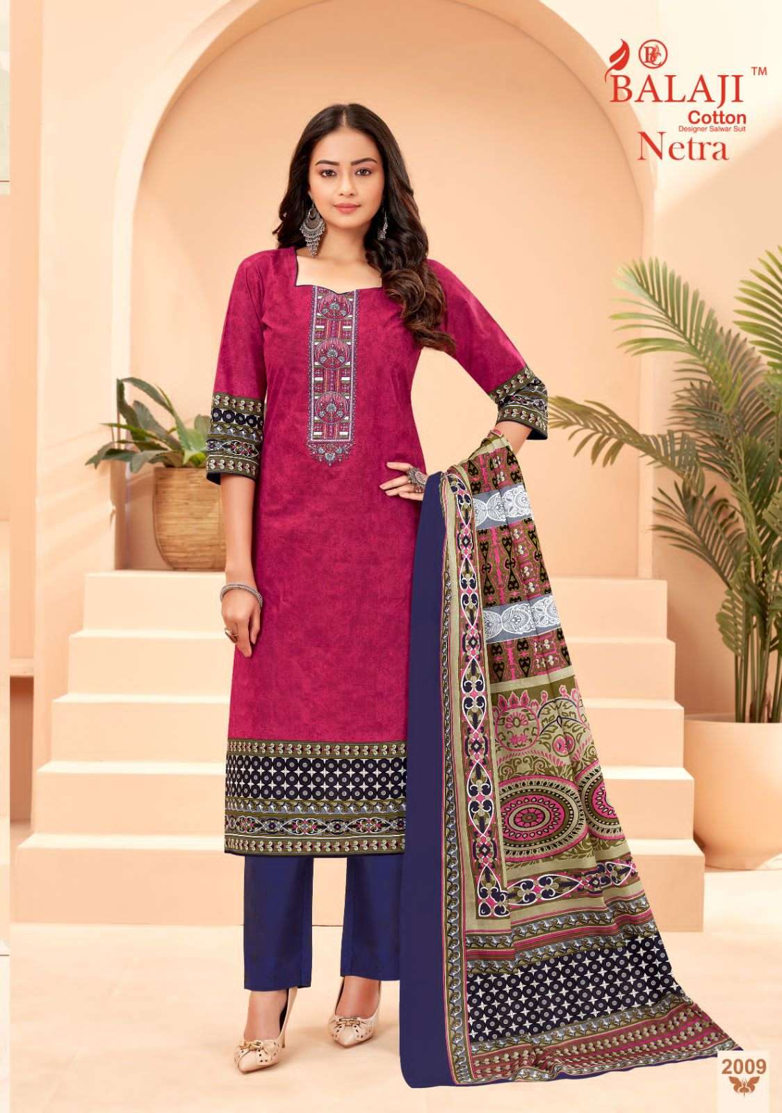 Balaji Netra Vol 2 Pure Cotton With Exclusive Embroidery Top Bottom With Dupatta On Wholesale