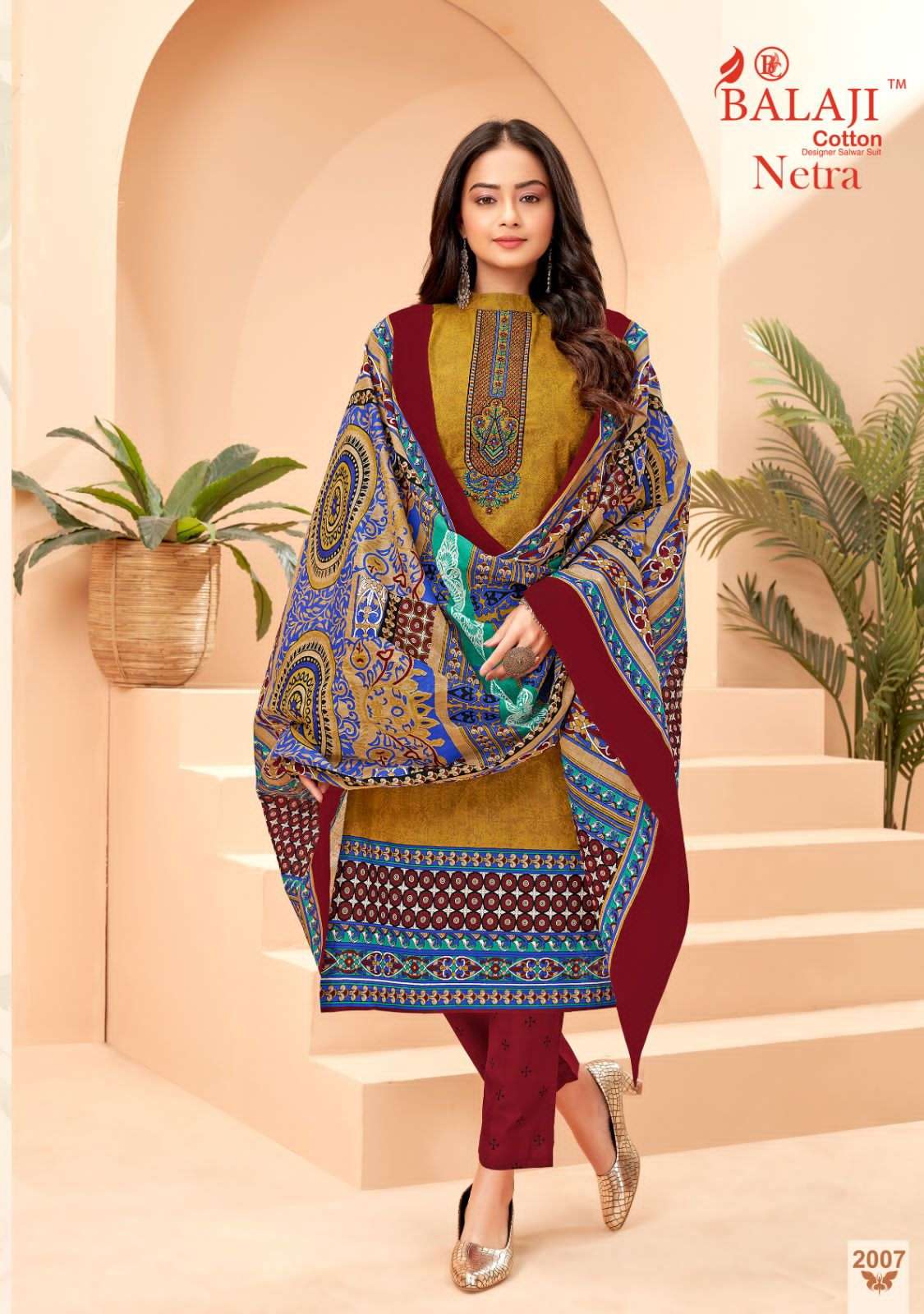 Balaji Netra Vol 2 Pure Cotton With Exclusive Embroidery Top Bottom With Dupatta On Wholesale