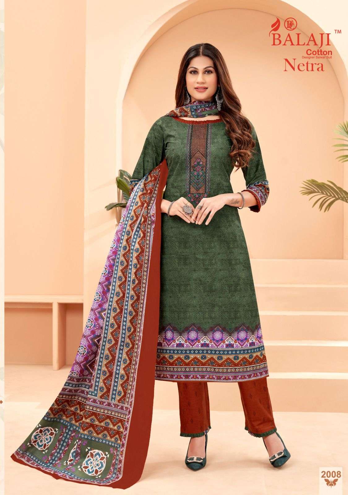 Balaji Netra Vol 2 Pure Cotton With Exclusive Embroidery Top Bottom With Dupatta On Wholesale