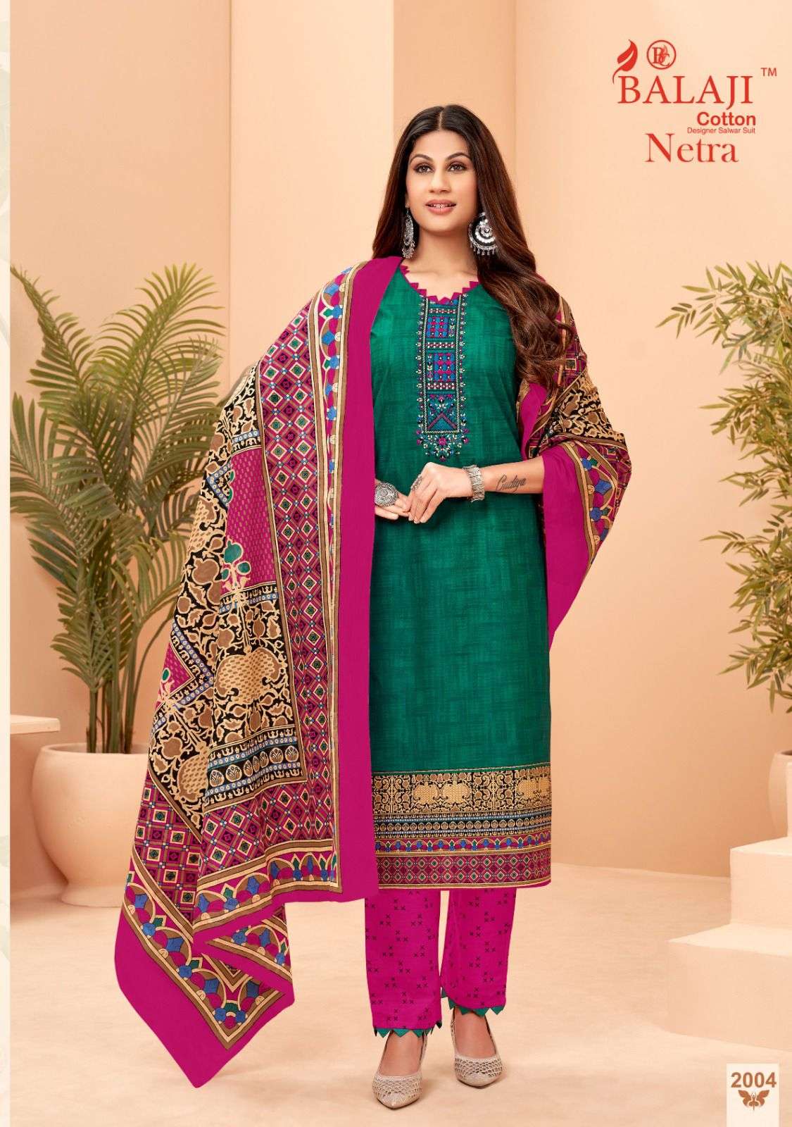 Balaji Netra Vol 2 Pure Cotton With Exclusive Embroidery Top Bottom With Dupatta On Wholesale
