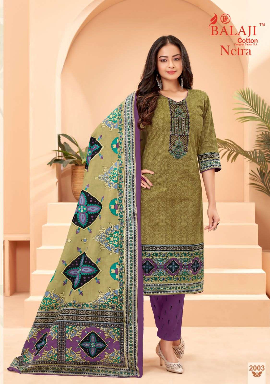 Balaji Netra Vol 2 Pure Cotton With Exclusive Embroidery Top Bottom With Dupatta On Wholesale