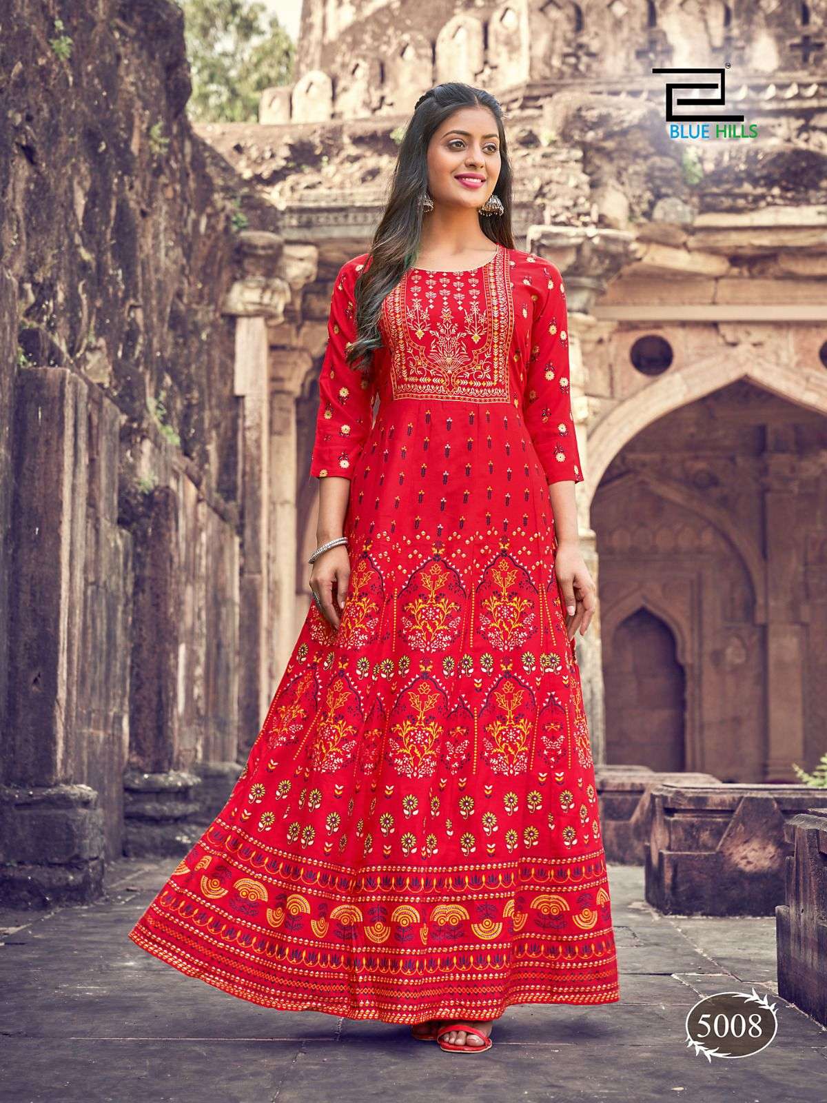 Blue Hills Festival Night Vol 5 Designer Long Anarkali Kurti Collection On Wholesale