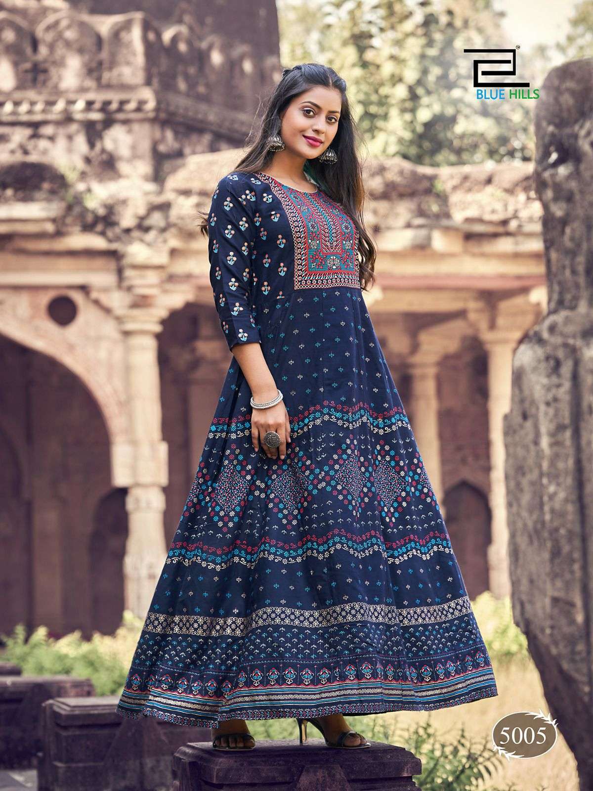 Blue Hills Festival Night Vol 5 Designer Long Anarkali Kurti Collection On Wholesale