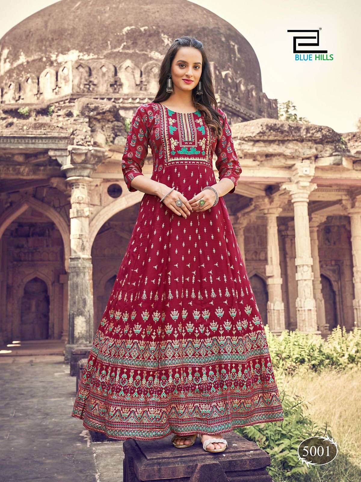 Blue Hills Festival Night Vol 5 Designer Long Anarkali Kurti Collection On Wholesale